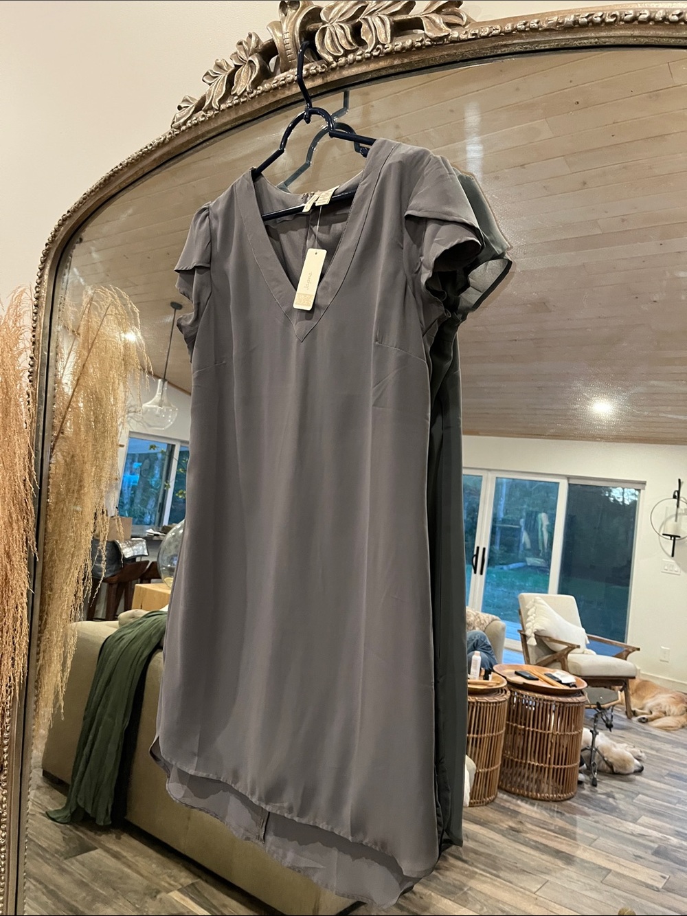 Japna Gray Short Sleeve V-Neck Mini Dress NWT